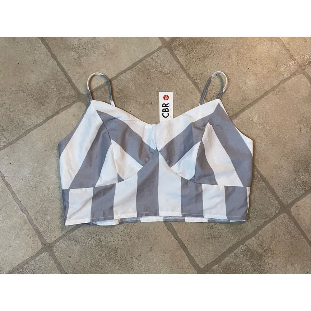 CBR White and Gray Striped Crop Tank New XL